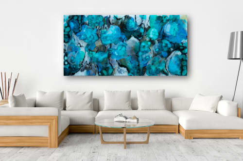 'WATER LILY' - Luxury Epoxy Resin Abstract Artwork | Oil And Acrylic Painting in Paintings by Christina Twomey Art + Design | Private Residence - New York in New York