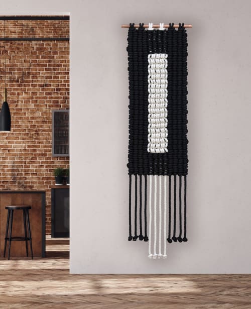 Figure II B&W - Modern Geometric Fiber Art | Macrame Wall Hanging in Wall Hangings by Zora Studio