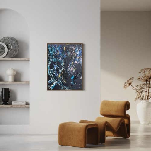 Energy Abstract Black Canvas Painting 30X40 | Paintings by Monika Kupiec Abstract Art
