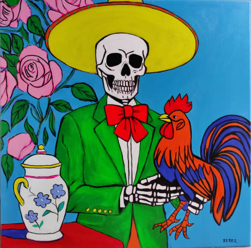 El Catrín con Gallo | Paintings by Berezart