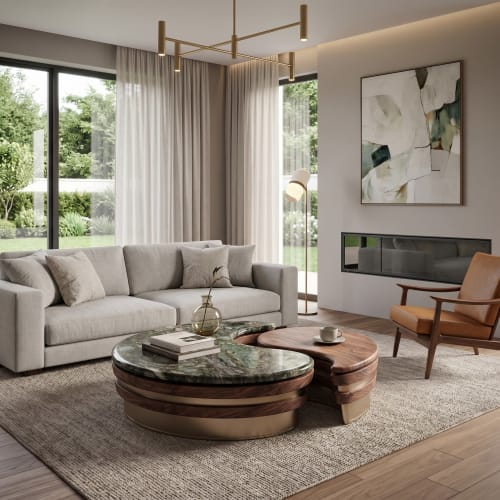 The Taiji Harmony Nested Coffee Table Blue Marble and Walnut | Tables by Dynasty Artisan