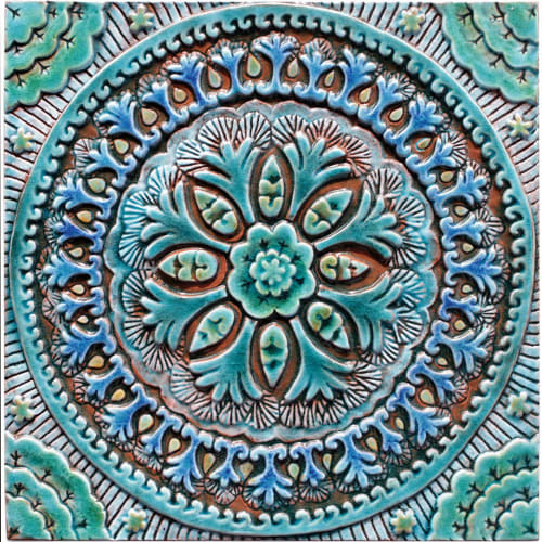 6 Turquoise tiles outdoor wall art | Tiles by GVEGA
