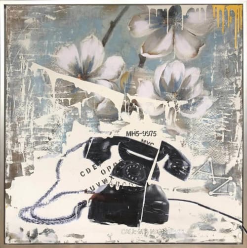 Telephone on Flowers Blue | Paintings by Tina Psoinos art + photography
