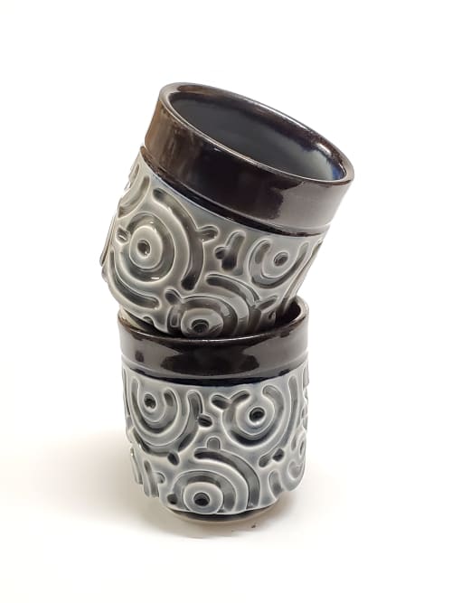 Carved Teacup in Steel Grey | Cups by Joe Lee