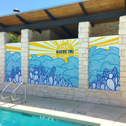 Love Where You Live poolside mural | Murals by Avery Orendorf | Barton Creek Landing in Austin