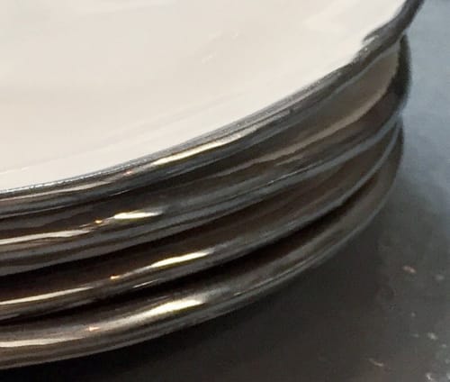 White Gold Rimmed Plates | Dinnerware by FisheyeCeramics | The Pool in New York