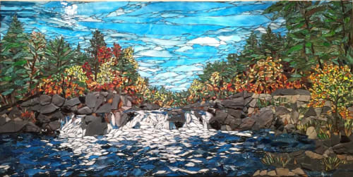 "Big Falls", Stained Glass and Stone Mosaic | Murals by DSouza Mosaics | Market & Johnson Inc in Eau Claire