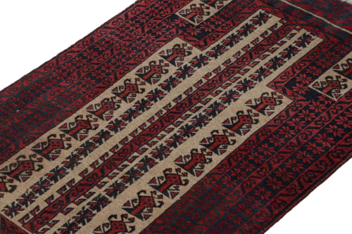 Vintage Baluch Afghan rug in Red, Blue & Beige Patterns | Rugs by Rug and Kilim
