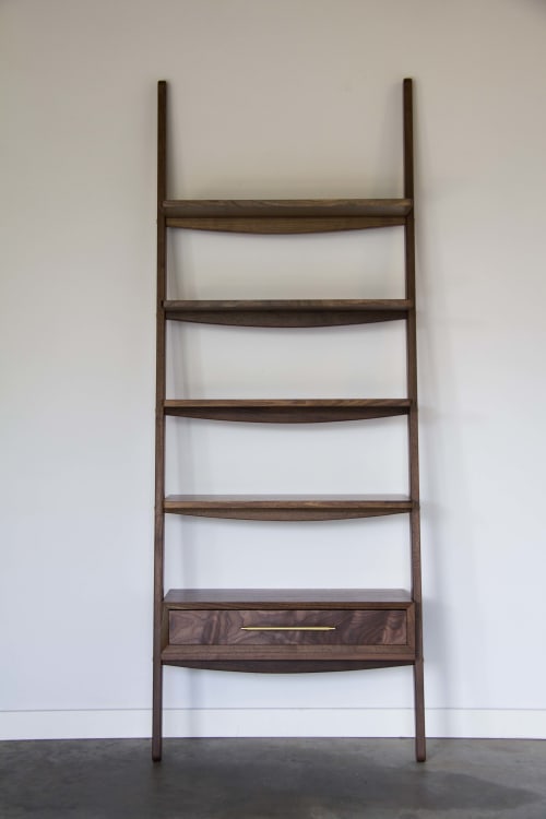Mid Century Modern Walnut Ladder Shelf with Drawer | Shelving in Storage by LIRIO Design House+
