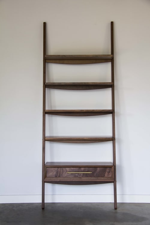 Mid Century Modern Walnut Ladder Shelf with Drawer | Shelving in Storage by LIRIO Design House