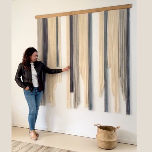 Large Layered Grey Shades Fiber Art Wall Hanging | Tapestry in Wall Hangings by Olivia Fiber Art