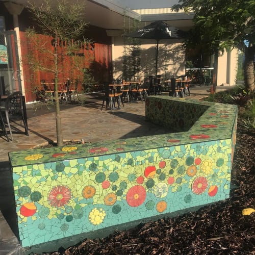 Mosaic Bench | Public Mosaics by Jane du Rand | Andonis Cafe & Bar in Yeerongpilly