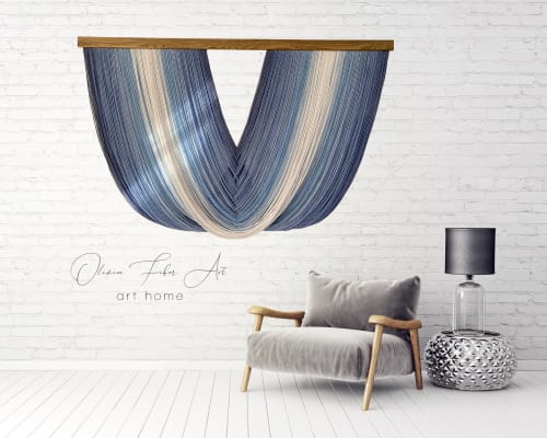 Maree Blue & White-Macrame Wall Hanging | Wall Hangings by Olivia Fiber Art