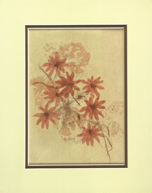 Washi Flowers Abstract in Rust and Beige (matted) | Paintings by Jan Sullivan Fowler