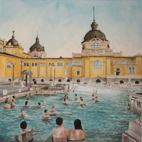 Thermal Baths, Budapest, 2015, acrylic on canvas 50 x 50 inches | Oil And Acrylic Painting in Paintings by Arran Harvey | San Francisco in San Francisco