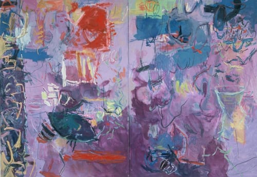 Purple Diptych II | Oil And Acrylic Painting in Paintings by Tati Kaupp