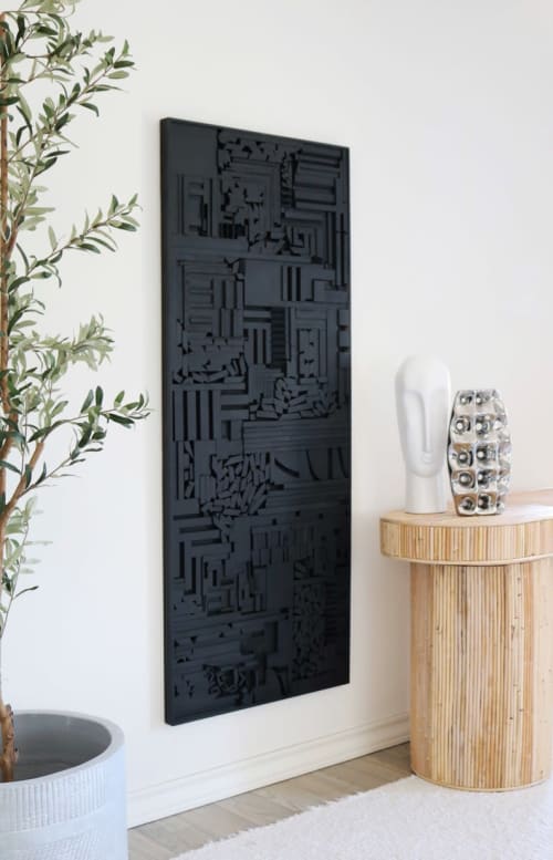 Wood Wall Panel, Black Wooden Wall Panel, Large Wood Art | Wall Sculpture in Wall Hangings by Blank Space Studios