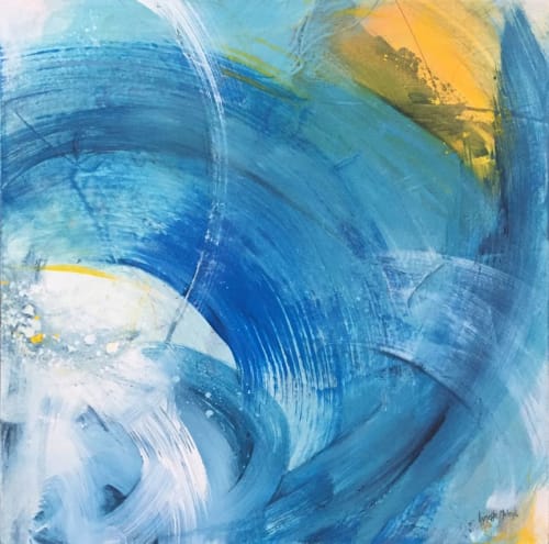 Blue, white and yellow abstract art with energy and movement | Oil And Acrylic Painting in Paintings by Lynette Melnyk