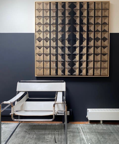 Grid - Beige and Black | Tapestry in Wall Hangings by Fault Lines