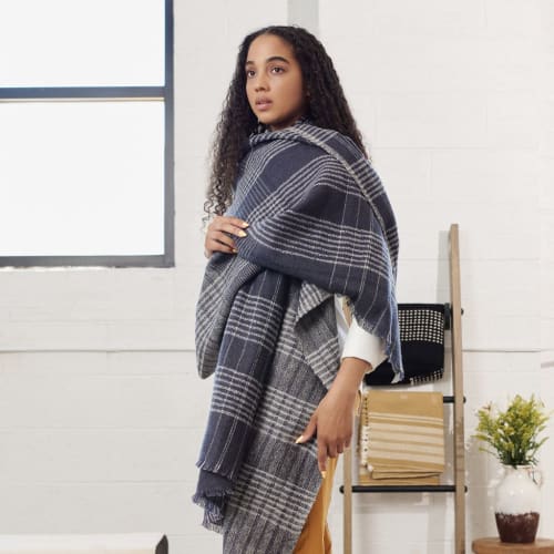 Alloy Dark Blue Gray Stripes Merino Handloom Throw