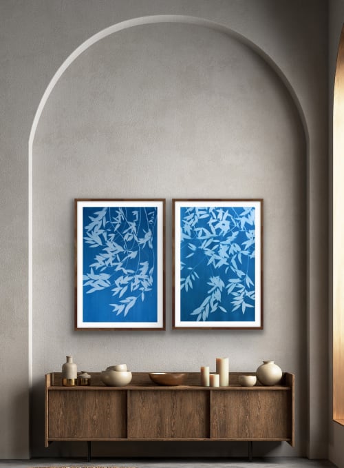 Night Laurel Diptych: Two 40x26" cyanotypes/ 40x52" total | Photography by Christine So