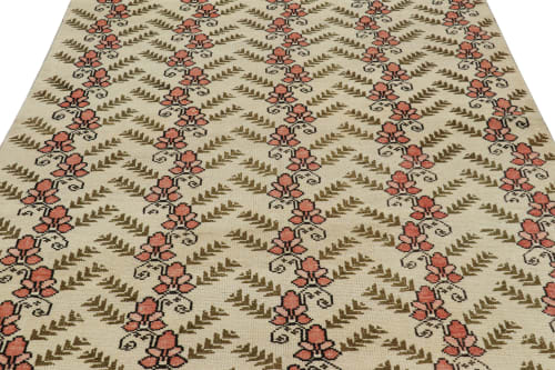 Vintage Turkish Sparta Rug in Beige with Green and Pink | Rugs by Rug and Kilim