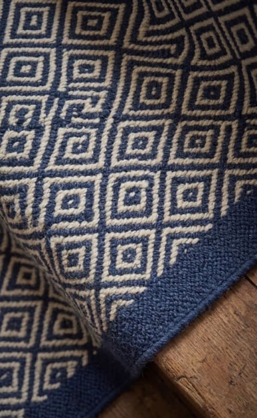 Handwoven Woolen Blue Runner Rug | Rugs by Evergreen Carpets