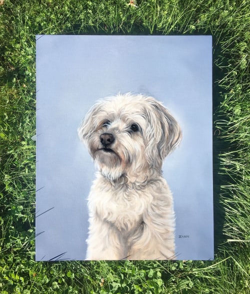 Dogs in the Cafe by Zann Hemphill | Oil And Acrylic Painting in Paintings by Paws By Zann Pet Portraits | Riso Foods in Lantzville