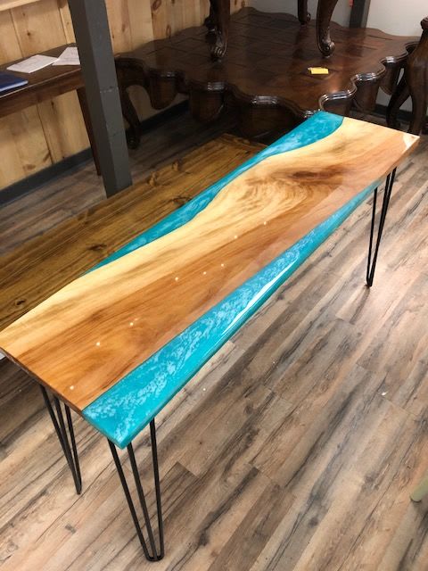 Reverse epoxy river console table