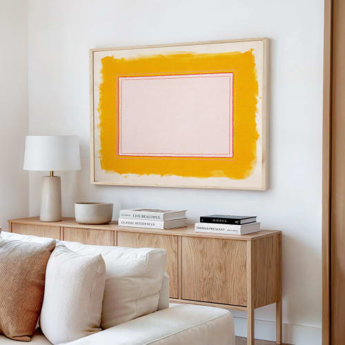 Bright Abstract Marigold Yellow & Pink Modern Art Print | Prints by Emily Keating Snyder