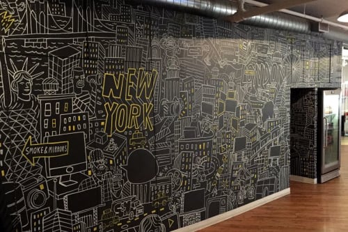 Smoke & Mirrors NYC Office Mural | Murals by Greg Kletsel | Smoke & Mirrors in New York