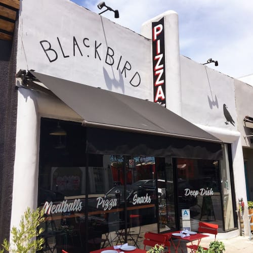 Window Art | Signage by Well Done Signs | Blackbird Pizza Shop in Los Angeles