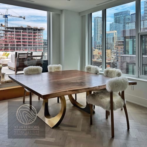 Square Live Edge Walnut Brass Halo Table | Tables by YJ Interiors
