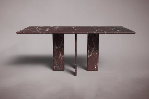 Luna Rectangular Elazig Cherry Marble Dining Table | Tables by HamamDecor LLC