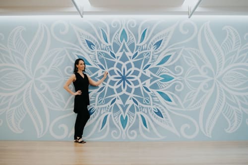 Blue and White Yoga Studio Mandala Mural | Murals by Urbanheart | Pure Yoga Republic Plaza in Singapore