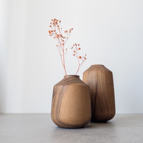 Walnut Massive Wooden Vase - s+m | Vases & Vessels by Foia