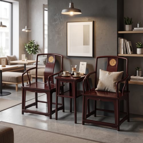Imperial Midnight Black-Gold Ming Dynasty Scholar Chair Trio | Chairs by Dynasty Artisan