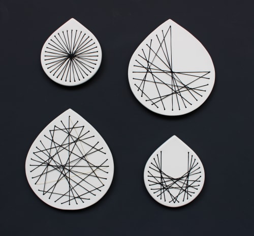 4 Stitched Set of Geometric Ceramics | Wall Sculpture in Wall Hangings by Elizabeth Prince Ceramics