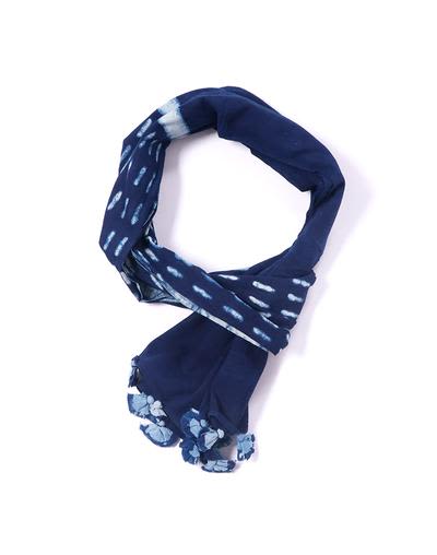 Hand Block Printed Natural Indigo Dyed Stoles - Small Strokes Pattern | Apparel & Accessories by itminan