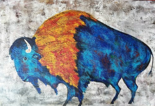 Colorful Bison | Oil And Acrylic Painting in Paintings by Liz Johnston