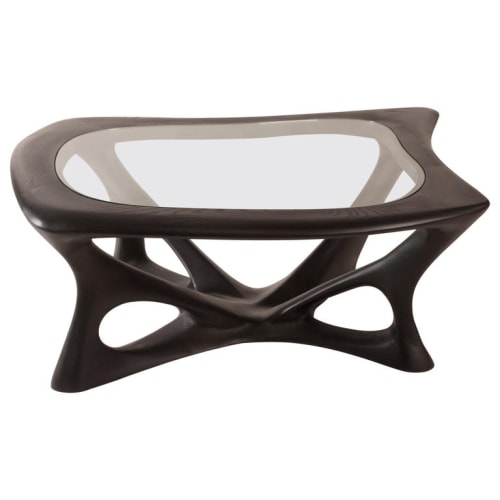Ariella Coffee Table w/ Glass Top, Solid Wood, Ebony Finish | Tables by Amorph