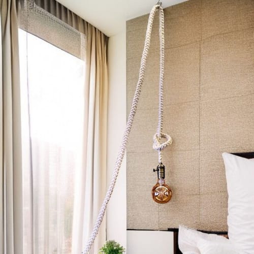 Hanging Rope Lamp in Cotton with Vintage Edison Bulb – Rusti | Floor Lamp in Lamps by Magdyss Boutique
