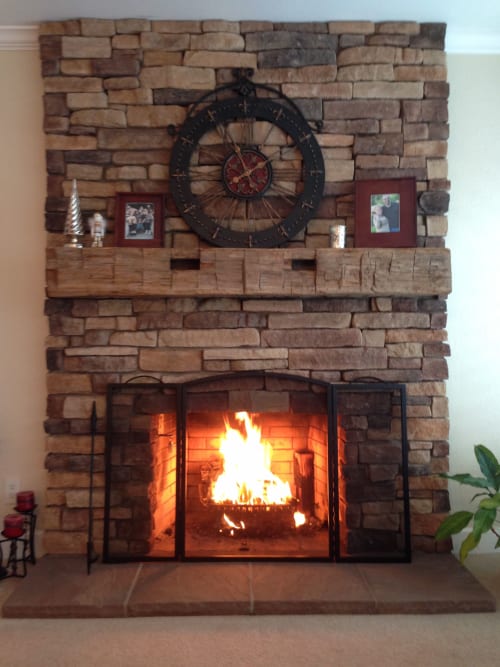 Reclaimed Hand Hewn Mantle | Fireplaces by Dan Farrace Fine Woodworking