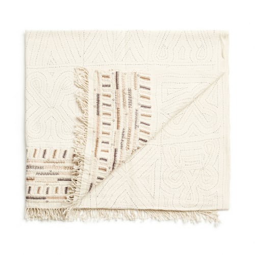 Unah Brown Fully Hand Embroidered Throw | Linens & Bedding by Studio Variously