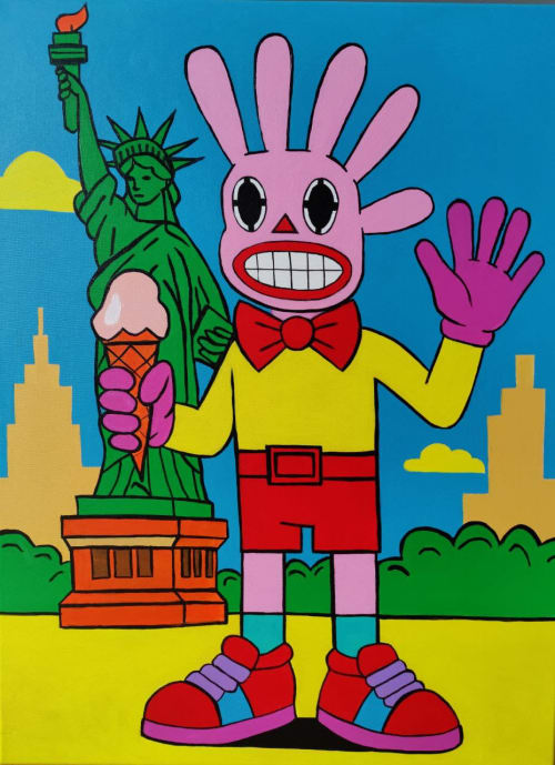 Mr. Fivebunny in Simulacrland: New York | Oil And Acrylic Painting in Paintings by Berezart