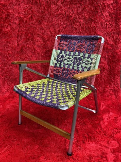 Custom Handwoven Upcycled Macramé Lawn Chair | Chairs by Becca Van K