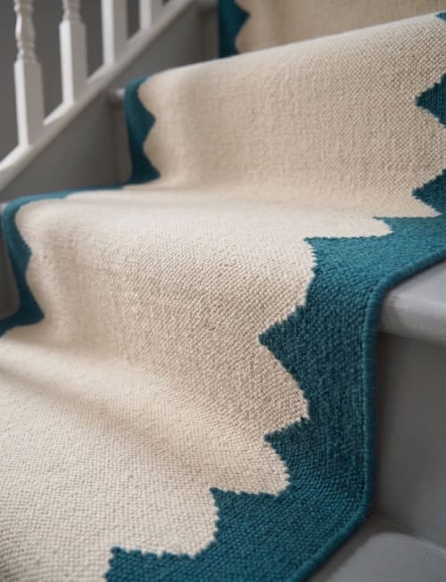 Handwoven Woolen Blue Runner Rug | Rugs by Evergreen Carpets