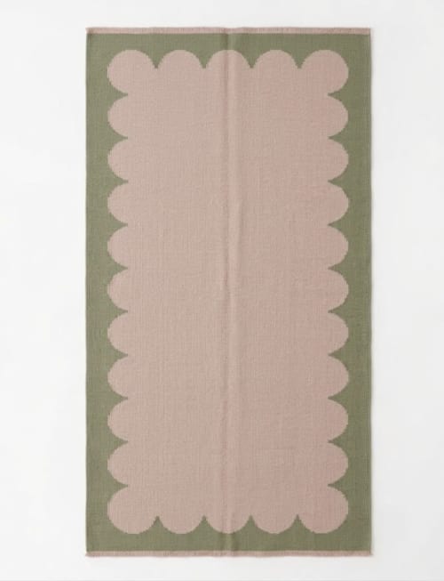 Handwoven Woolen Green & Pink Runner Rug | Rugs by Evergreen Carpets
