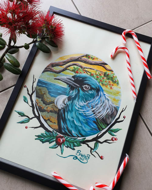 Christmas Tui | Paintings by Manabell | Private Residence - Waiku, New Zealand in Waiuku