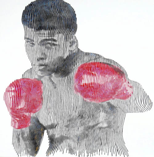 Muhammad Ali the soul of a butterfly the strenght of a giant | Mixed Media in Paintings by Virginie SCHROEDER